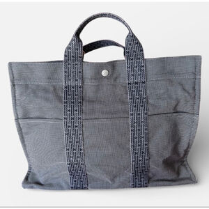 Hermès Gray & Blue Zipper Top Tote Bag